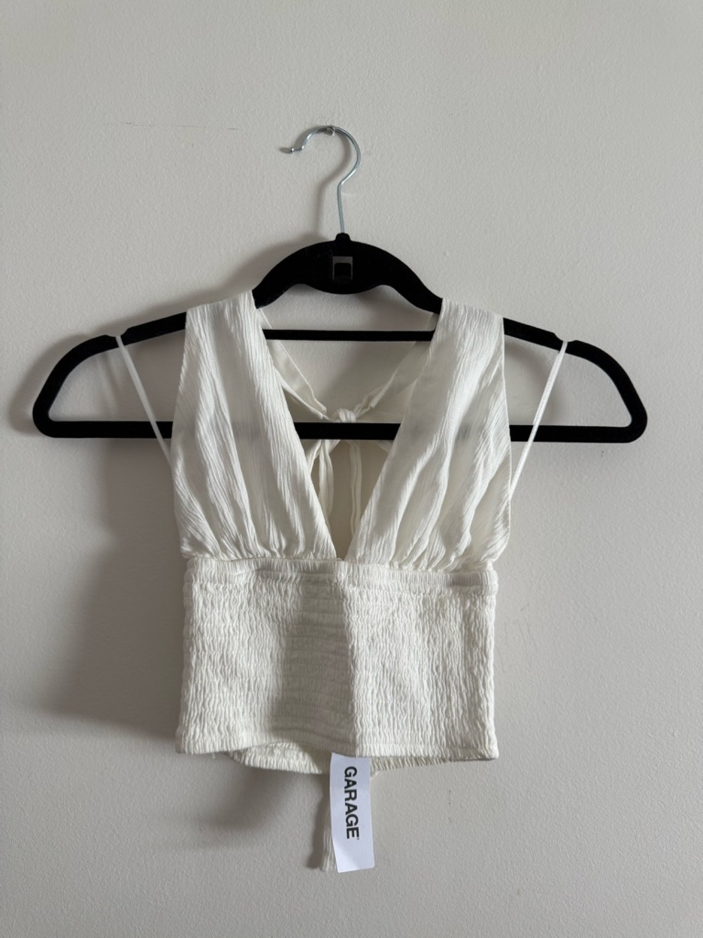 NWT Garage White Smocked halter top with V-neck